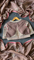 Caramel muslin silk embroidery saree with blouse