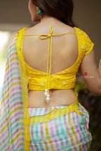 Multi viscose jute saree with hand work blouse