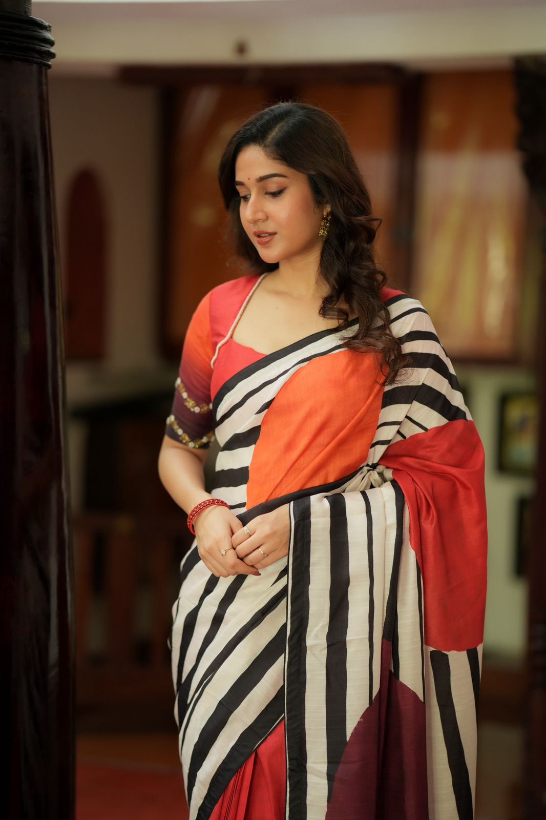 Black & white stripped kossa designer saree