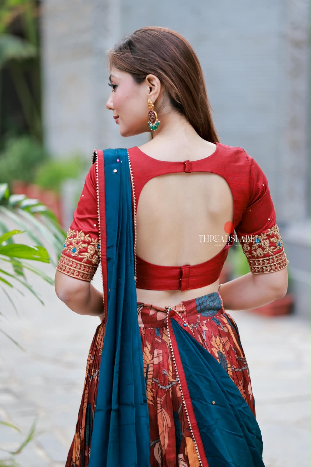 Maroon kalamkari handwork lehenga