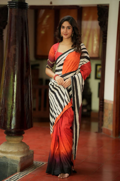 Black & white stripped kossa designer saree