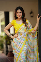 Multi viscose jute saree with hand work blouse