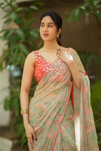Red silk mirror hand work blouse (only blouse)