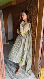 Apple green mul chanderi embroidery salwar