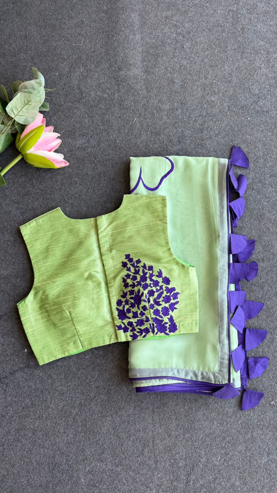 Pista green silk embroidery blouse (only blouse)
