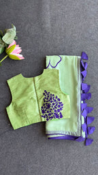Pista green silk embroidery blouse (only blouse)