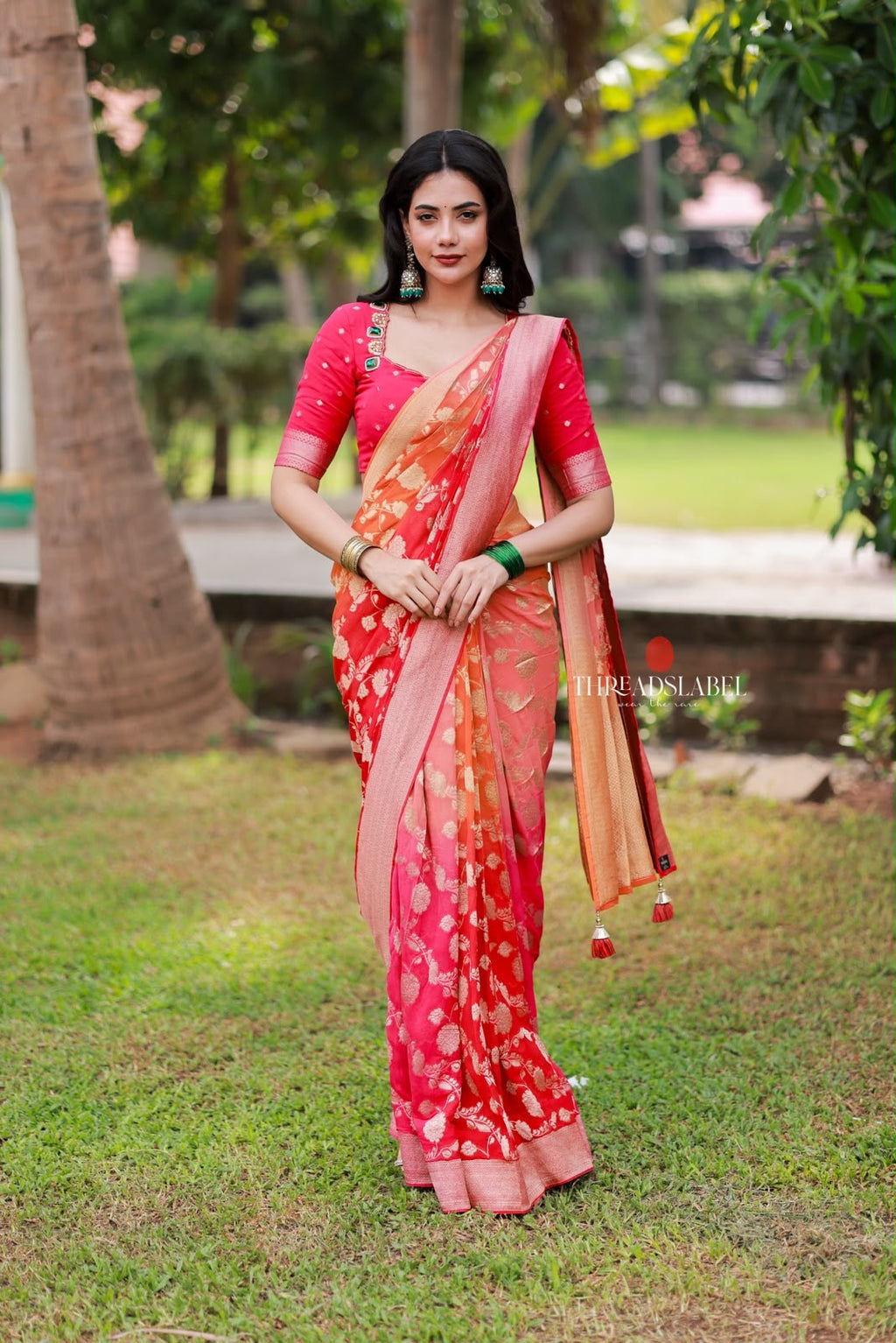 Multi banarasi georgette saree with hand work blouse