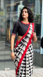 Black & white triangle cotton designer saree