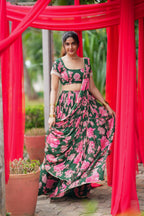 Green floral georgette handwork lehenga