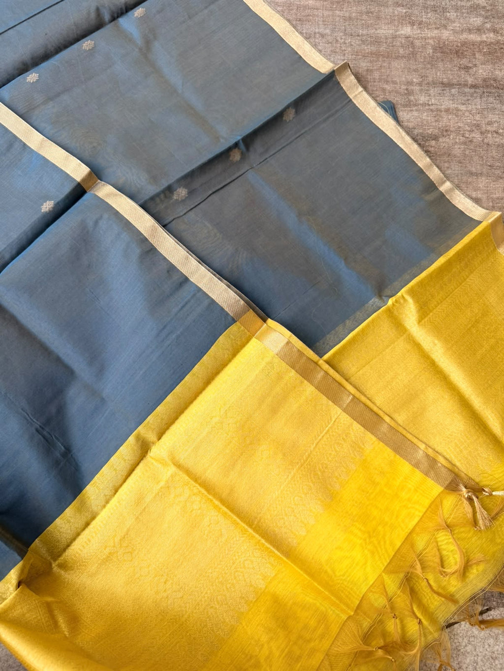 Yellow & blue chanderi 3 piece kurti