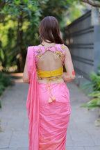 Pink mul chanderi saree with handwork blouse