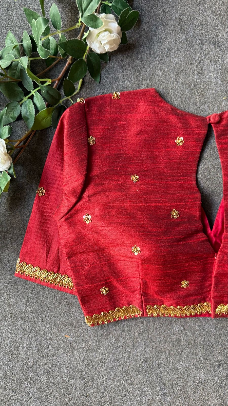 Maroon silk shoulder hand worked blouse