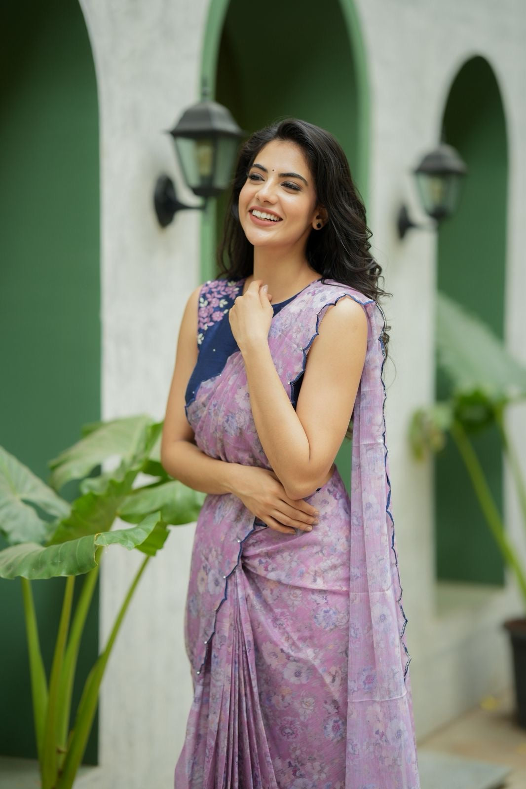 Midnight blue floral hand work blouse (only blouse)