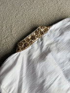 White silk collar hand work blouse