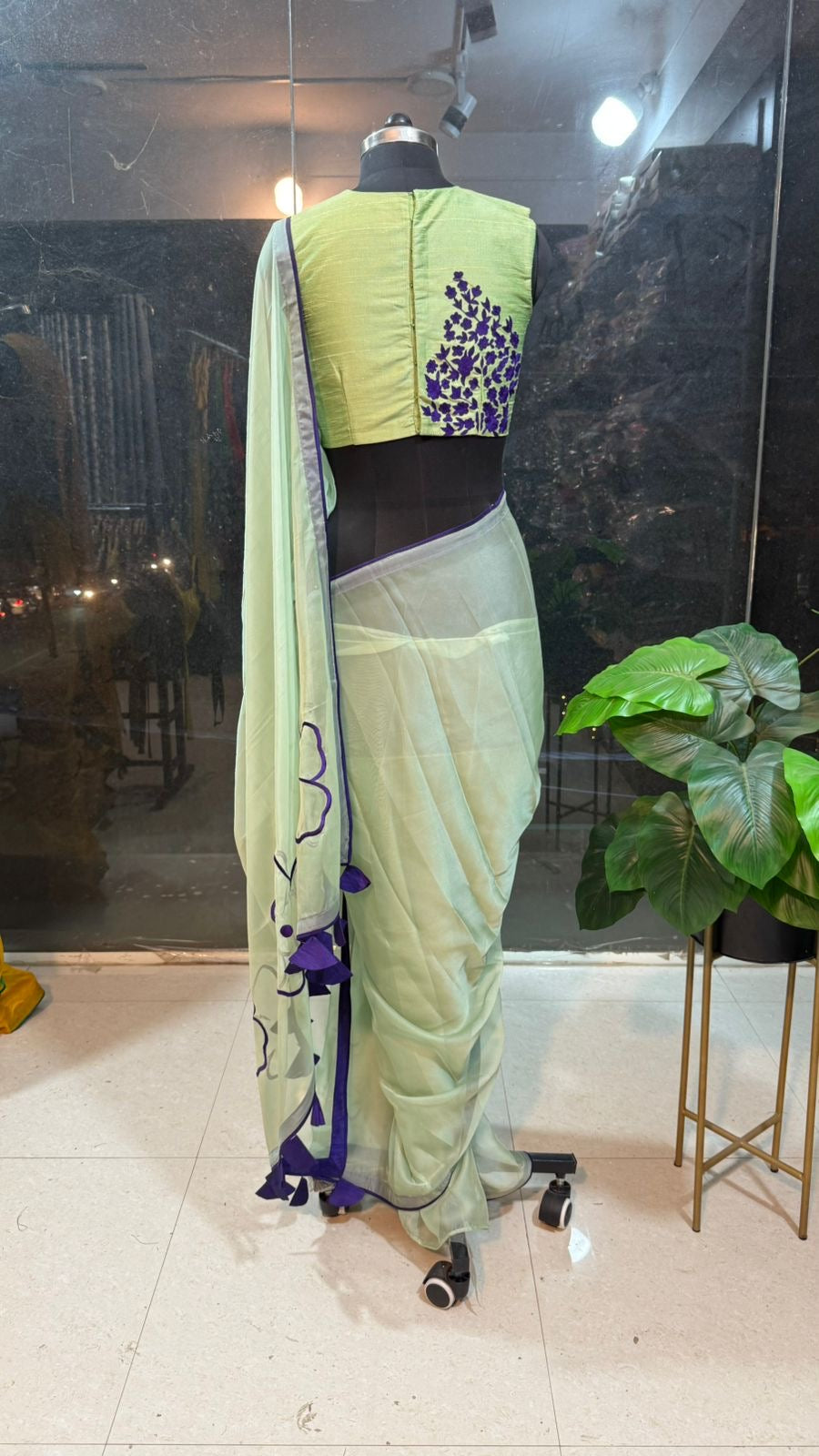 Pista green silk embroidery blouse (only blouse)