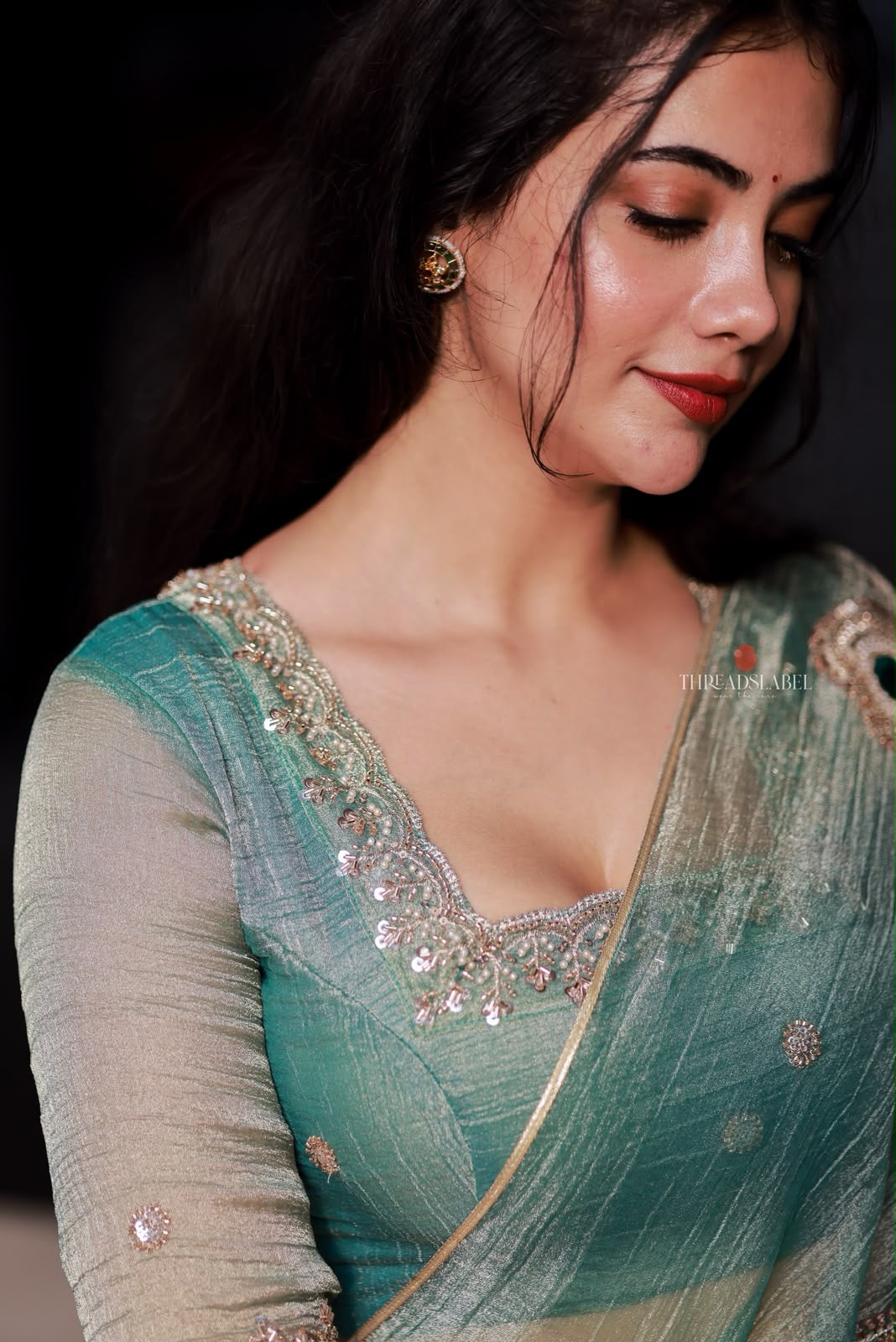 Sea blue tissue hand made saree & blouse
