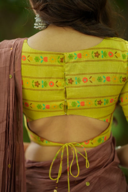 Lime yellow floral print blouse (Only blouse)