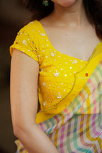 Multi viscose jute saree with hand work blouse