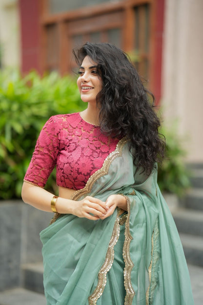 Deep pink cotton embroidery blouse (only blouse)