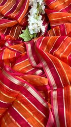 Pink & orange stripped soft organza saree with banarasi hand work blouse