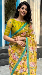 Fenugreek floral organza designer saree