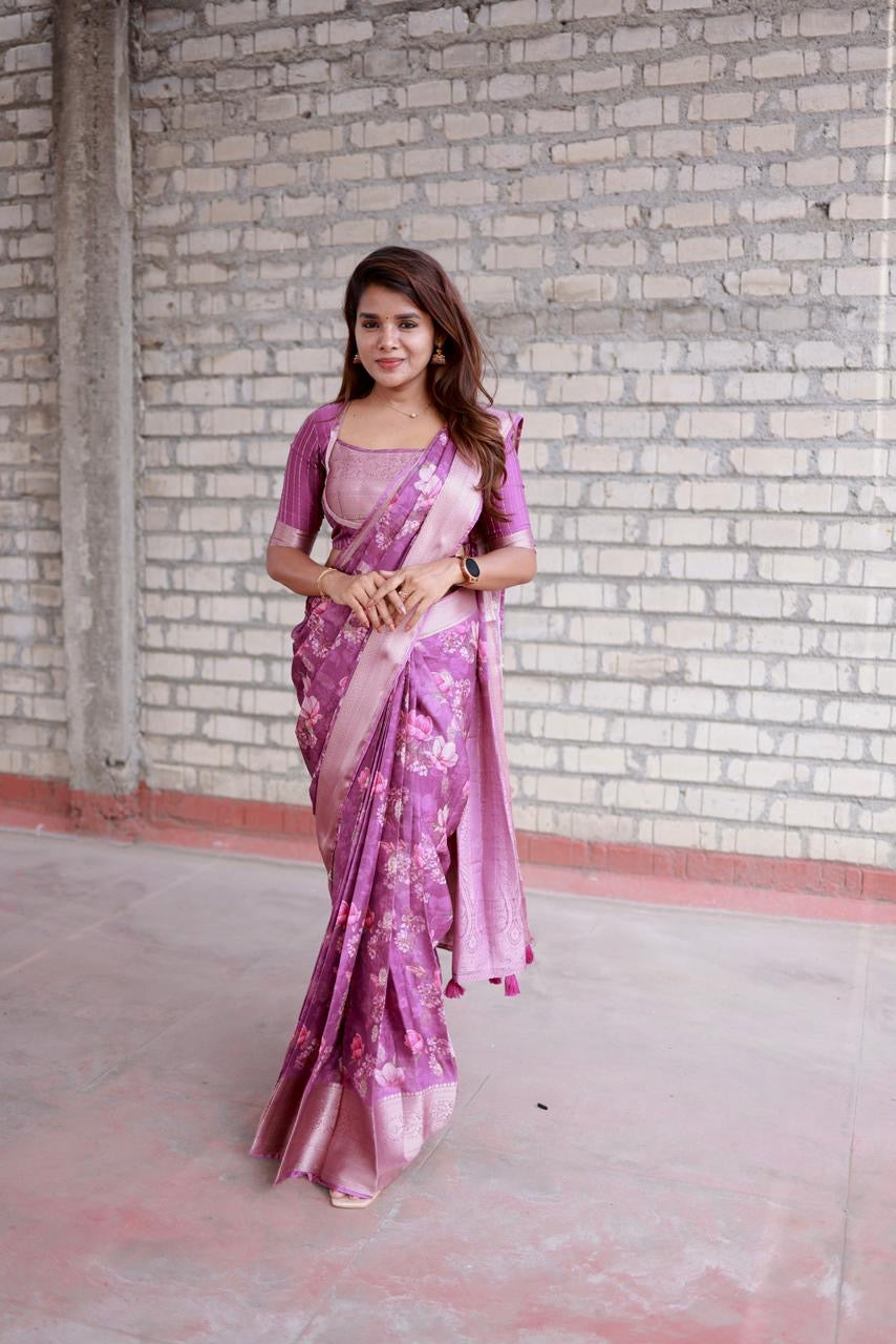 Cheryl pink georgette saree with patterned blouse