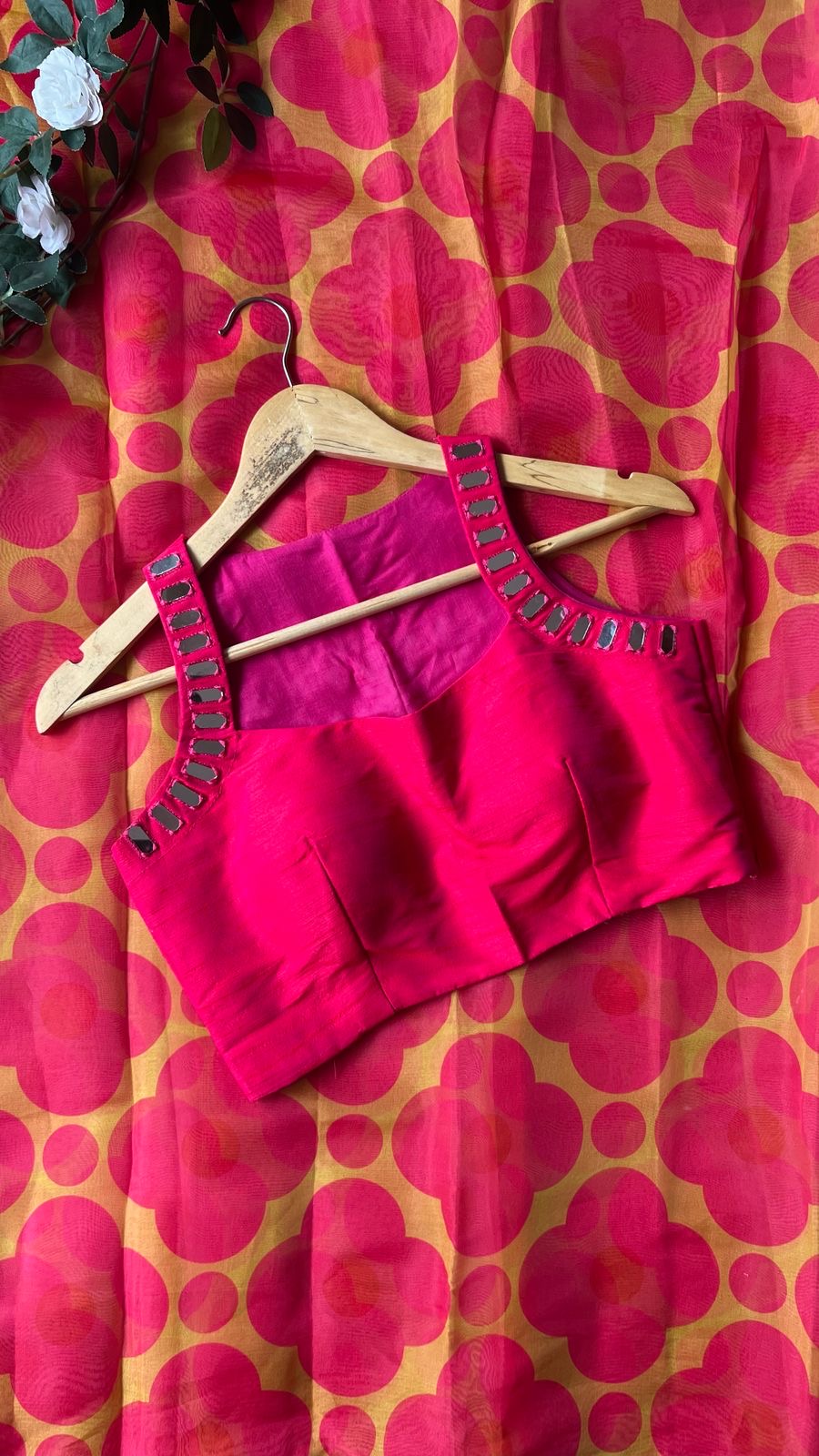 Pink intricate mirror hand work blouse ( only blouse )