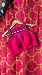 Pink intricate mirror hand work blouse ( only blouse )