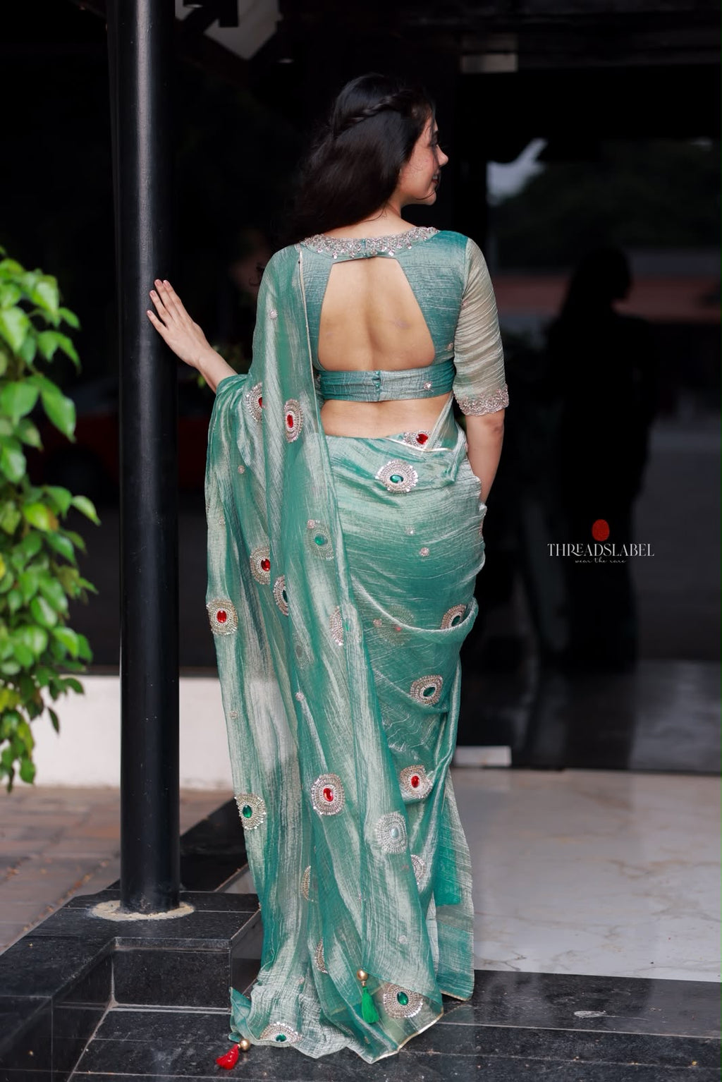 Sea blue tissue hand made saree & blouse