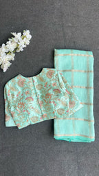 Cyan blue embroidery work blouse