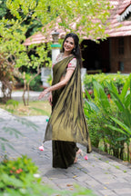 Bottle green Marble Saree with Handwork Blouse