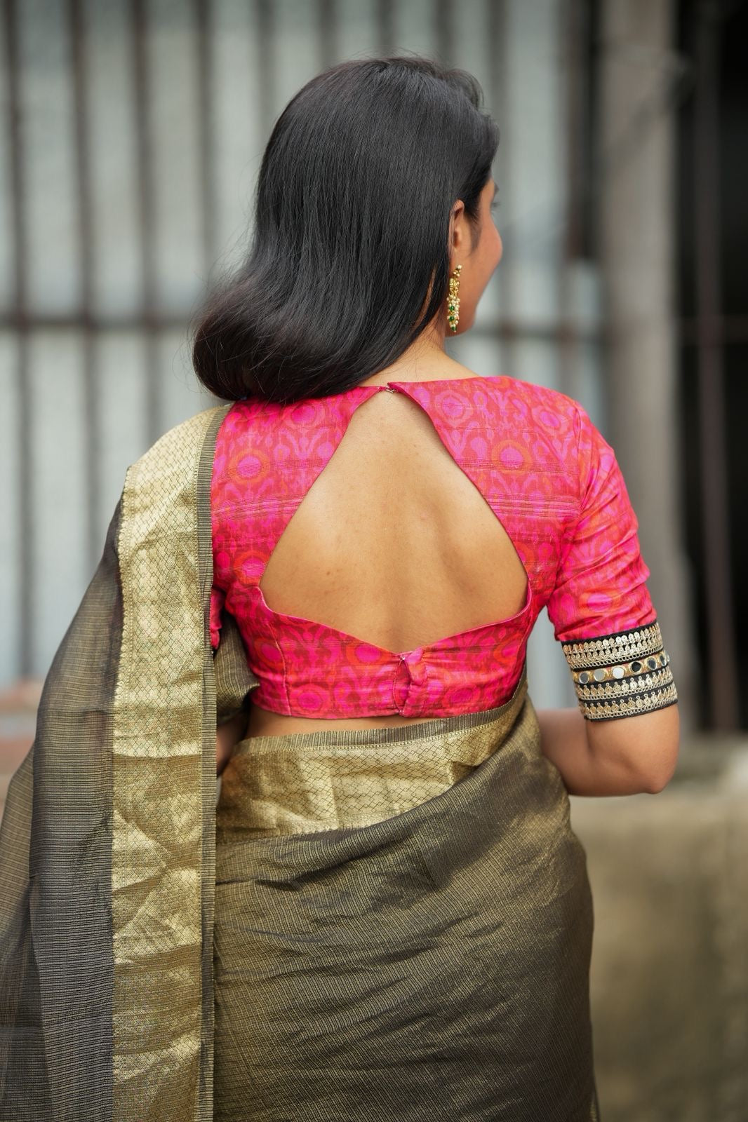 Pink ikkat hand work blouse (only blouse)