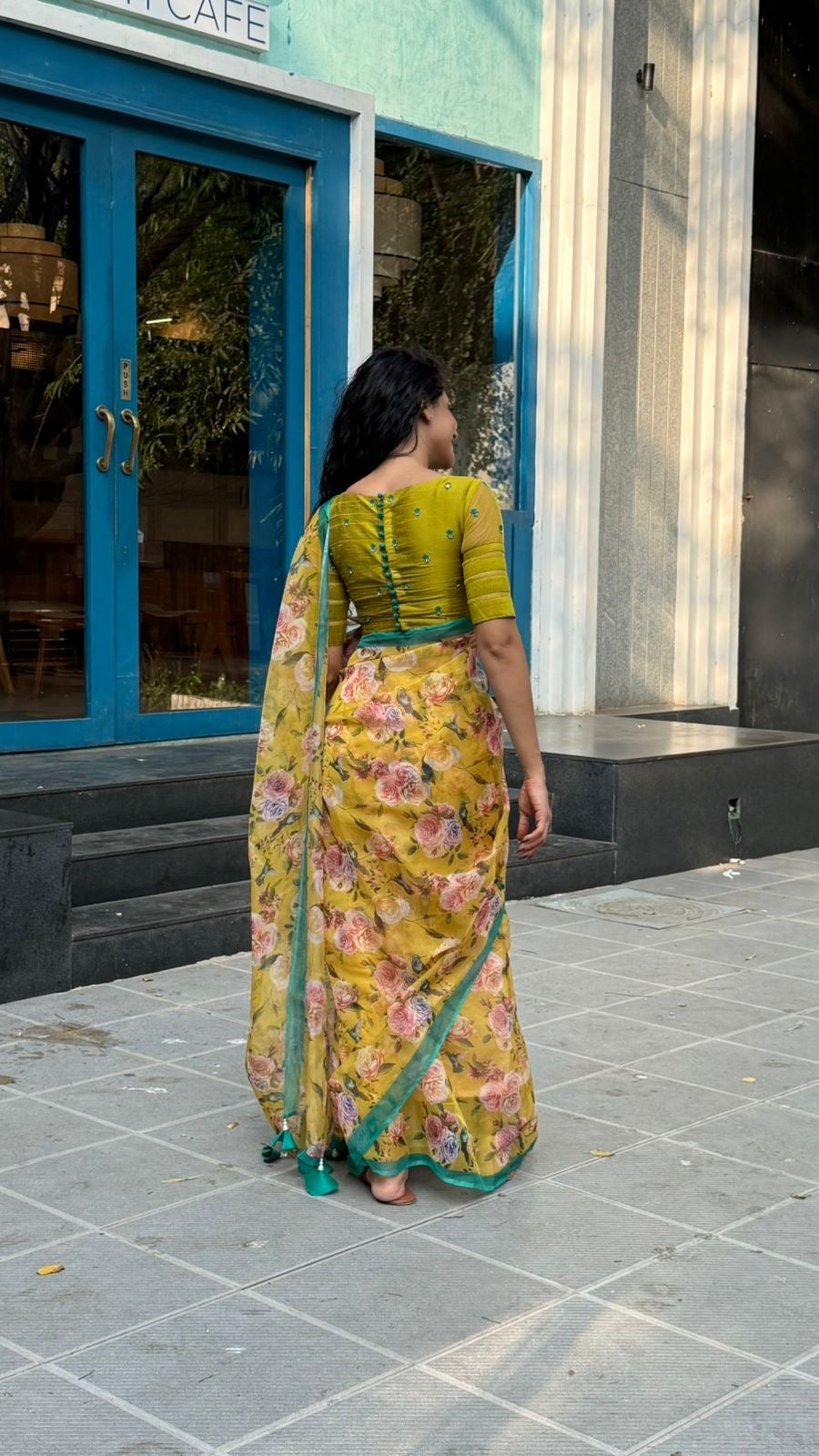 Fenugreek floral organza designer saree