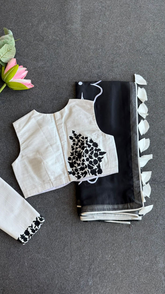 Black soft organza saree with embroidery blouse