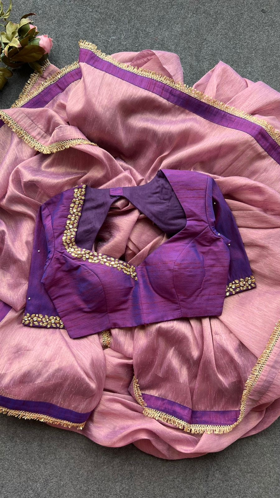 Stoned purple hand work blouse (Only blouse )