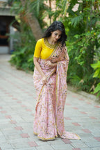 Yellow silk JEWEL NECK hand work blouse