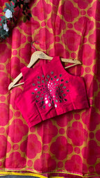 Pink intricate mirror hand work blouse ( only blouse )