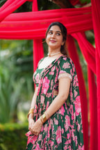 Green floral georgette handwork lehenga
