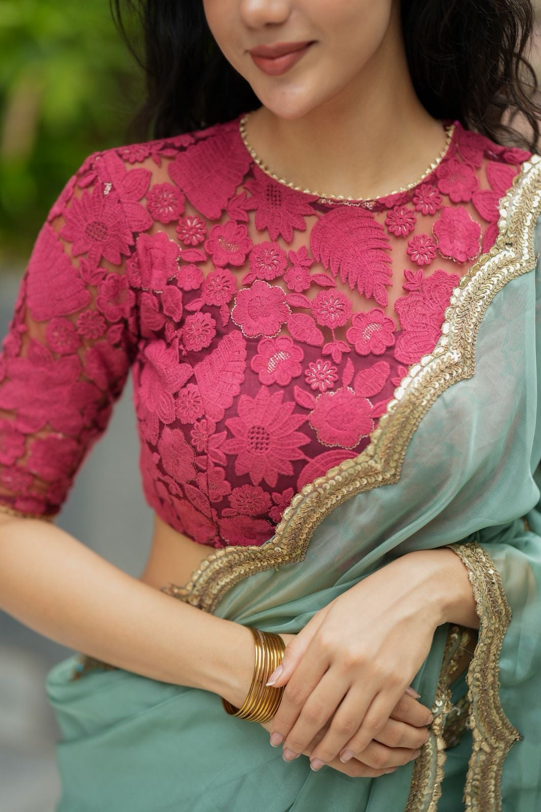 Deep pink cotton embroidery blouse (only blouse)