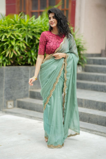 Deep pink cotton embroidery blouse (only blouse)