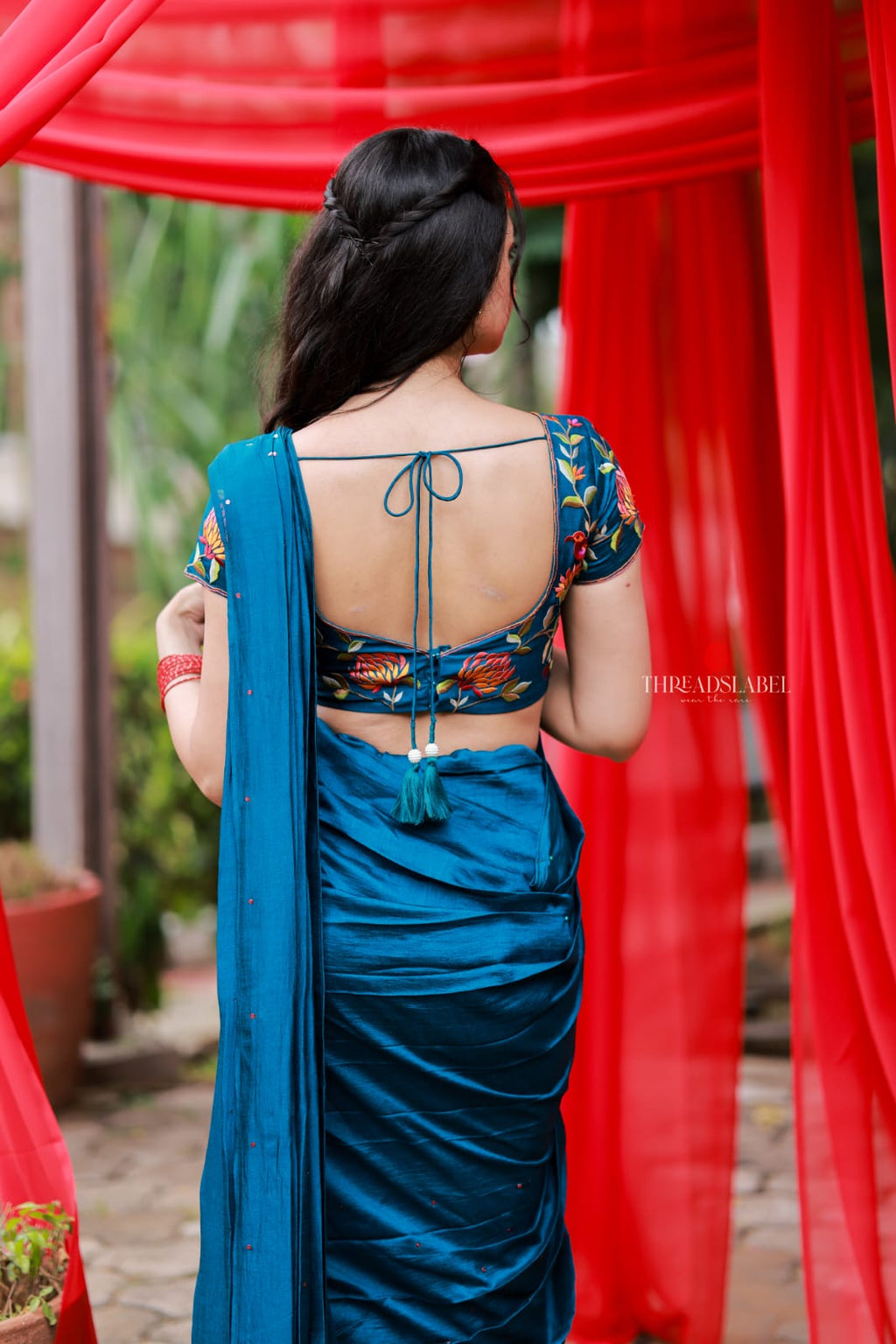 Deep blue marble saree with handwork blouse