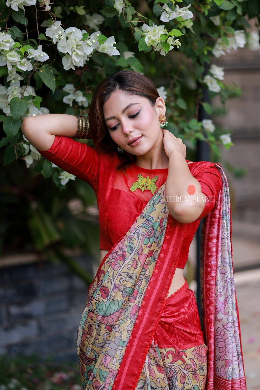 Fenu red kalamkari silk saree (only saree)