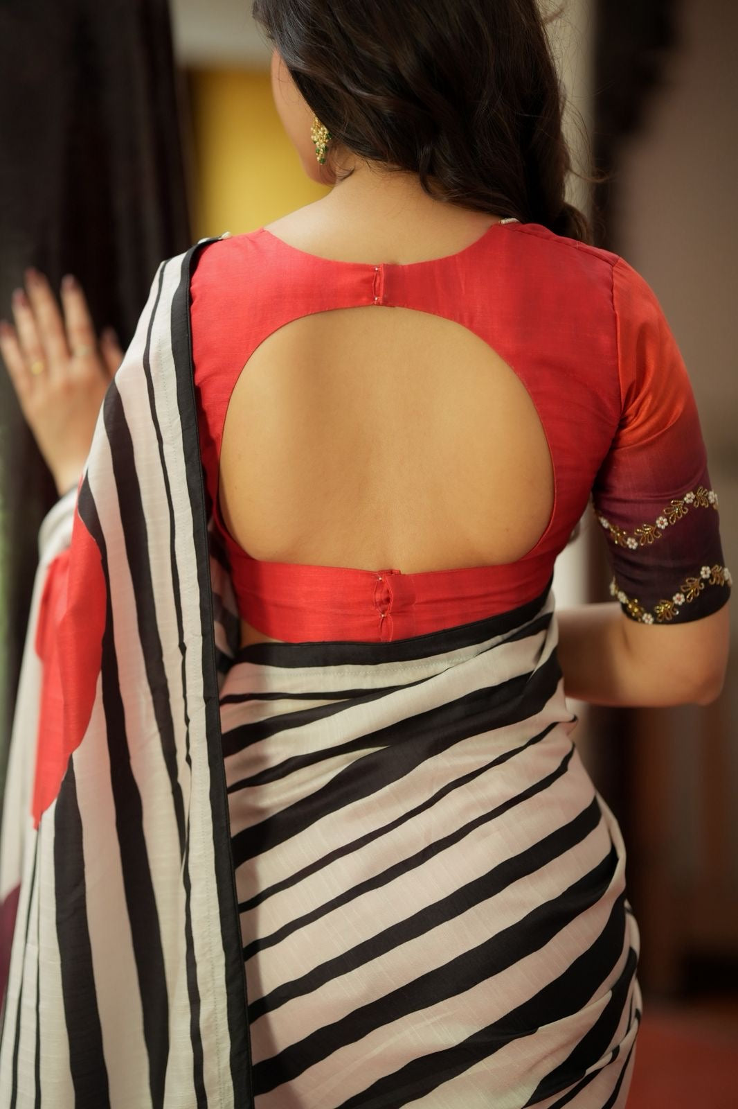 Black & white stripped kossa designer saree