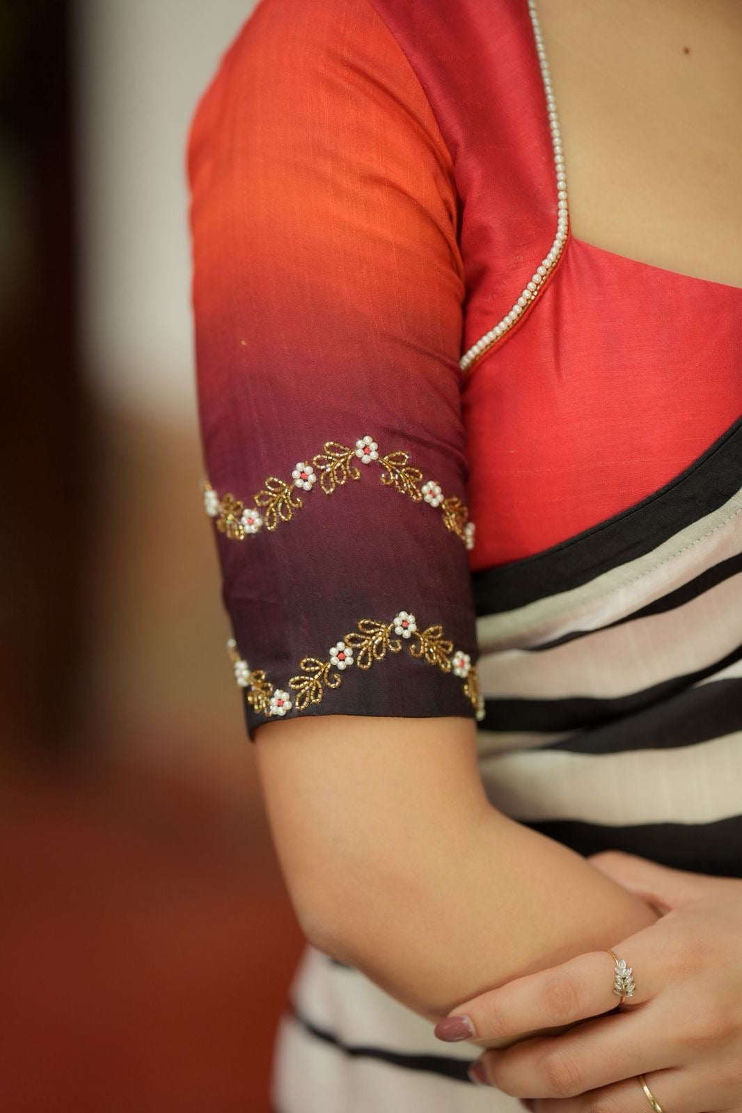 Black & white stripped kossa designer saree