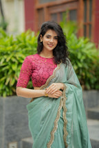 Deep pink cotton embroidery blouse (only blouse)