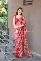 Red cotton kota saree with hand work blouse