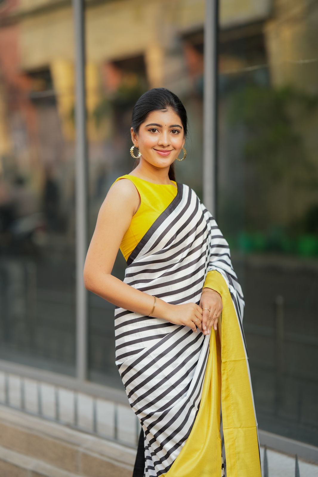 Yellow silk bird embroidery blouse