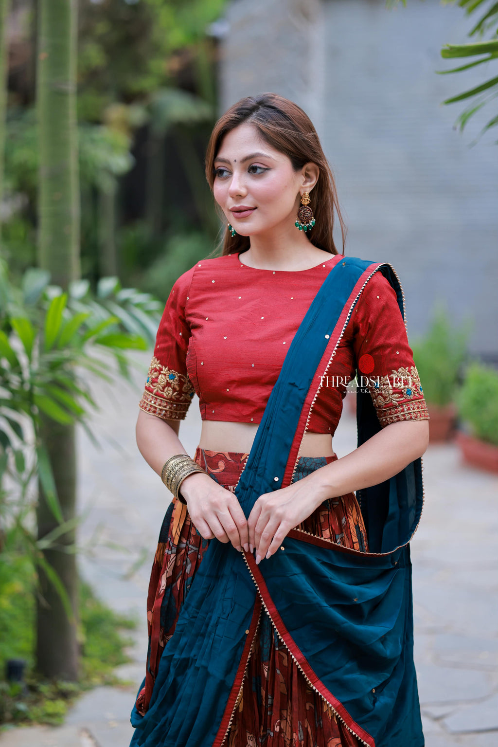 Maroon kalamkari handwork lehenga