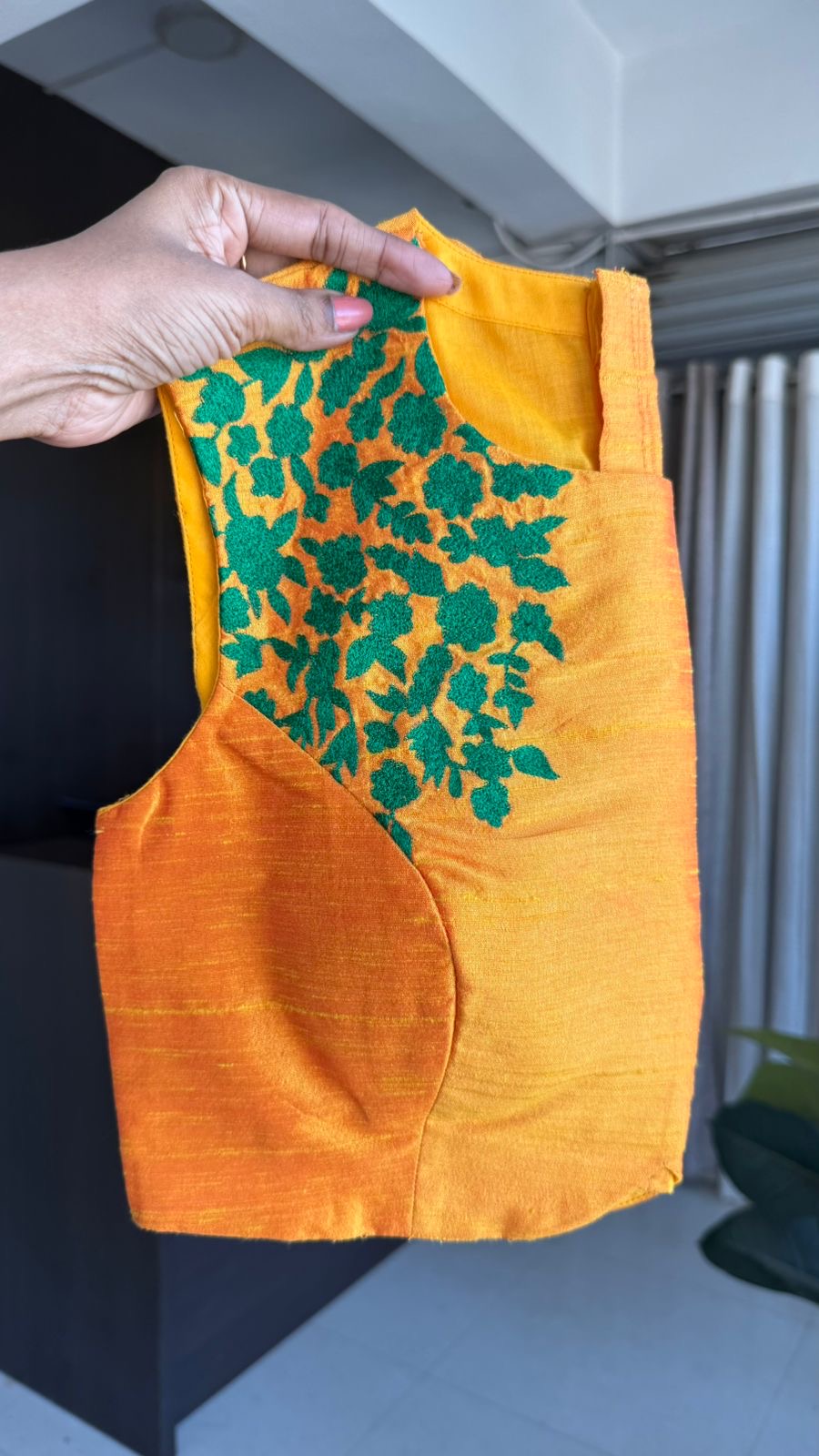 Mustard yellow soft organza saree with embroidery blouse