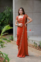 Orange rust satin handwork lehenga